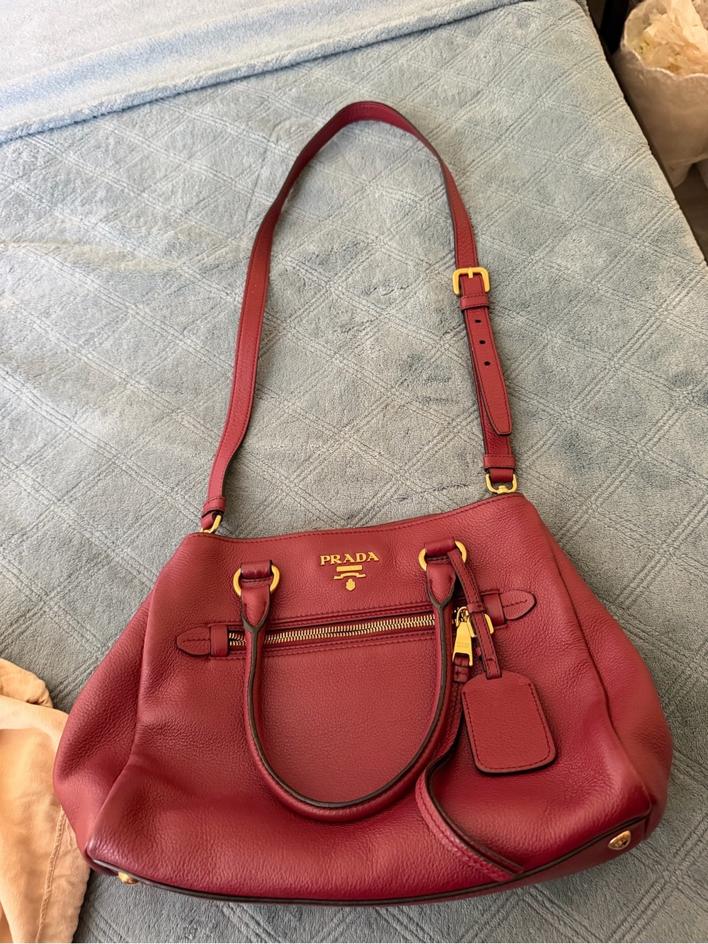 Prada Burgundy Leather Shoulder Tote with Gold Hardware - Picture 4 of 8